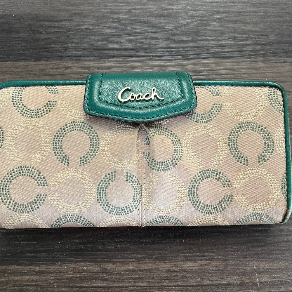 Coach Teal and Beige Signature Wallet